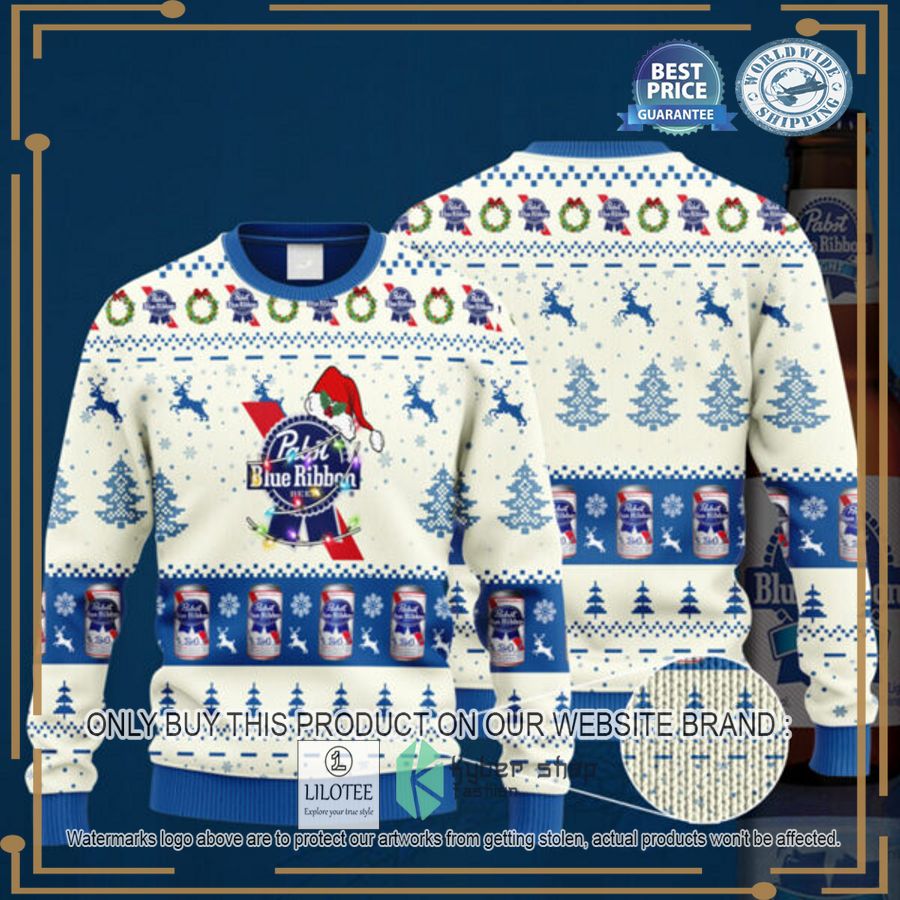 Pabst Blue Ribbon Santa Hat Ugly Christmas Sweater - LIMITED EDITION 2