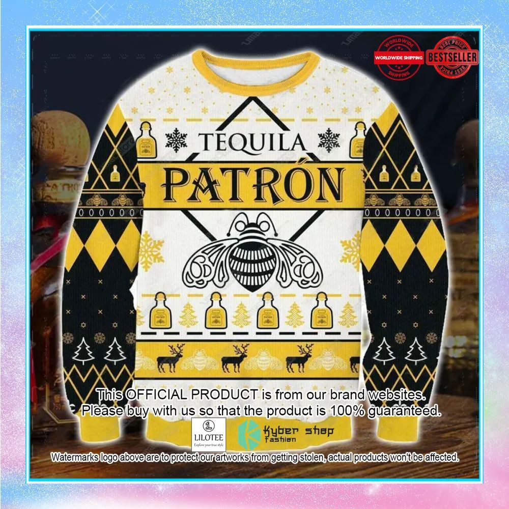 patron tequil white yellow christmas sweater 1 87
