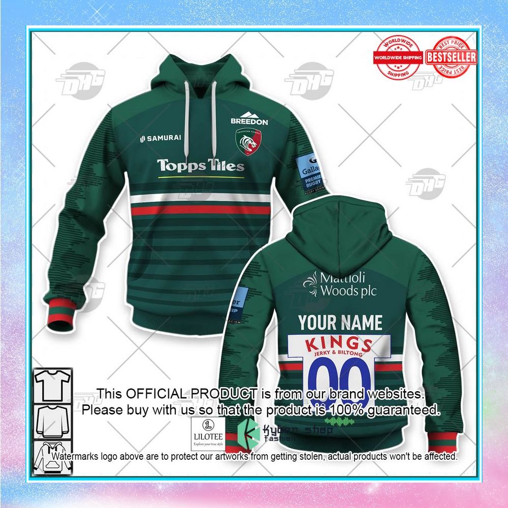 personalize rugby leicester tigers 2022 23 home shirt hoodie 1 164