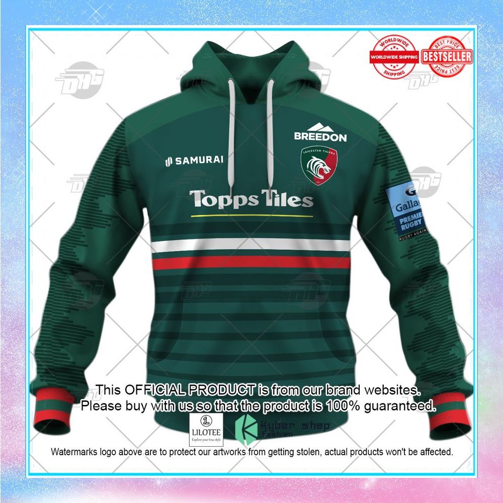 personalize rugby leicester tigers 2022 23 home shirt hoodie 2 659