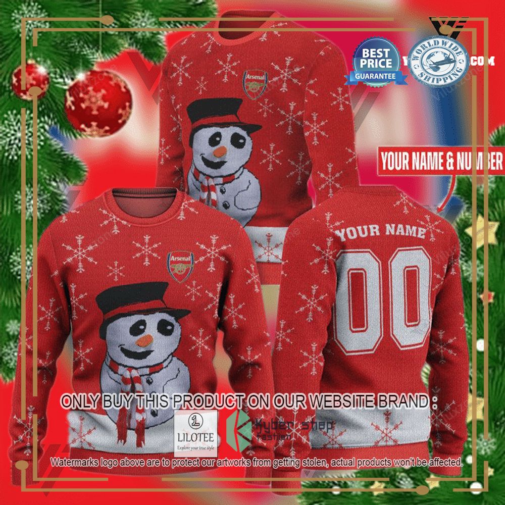 Personalized Arsenal Ars F.C. Snowman Ugly Christmas Sweater 2