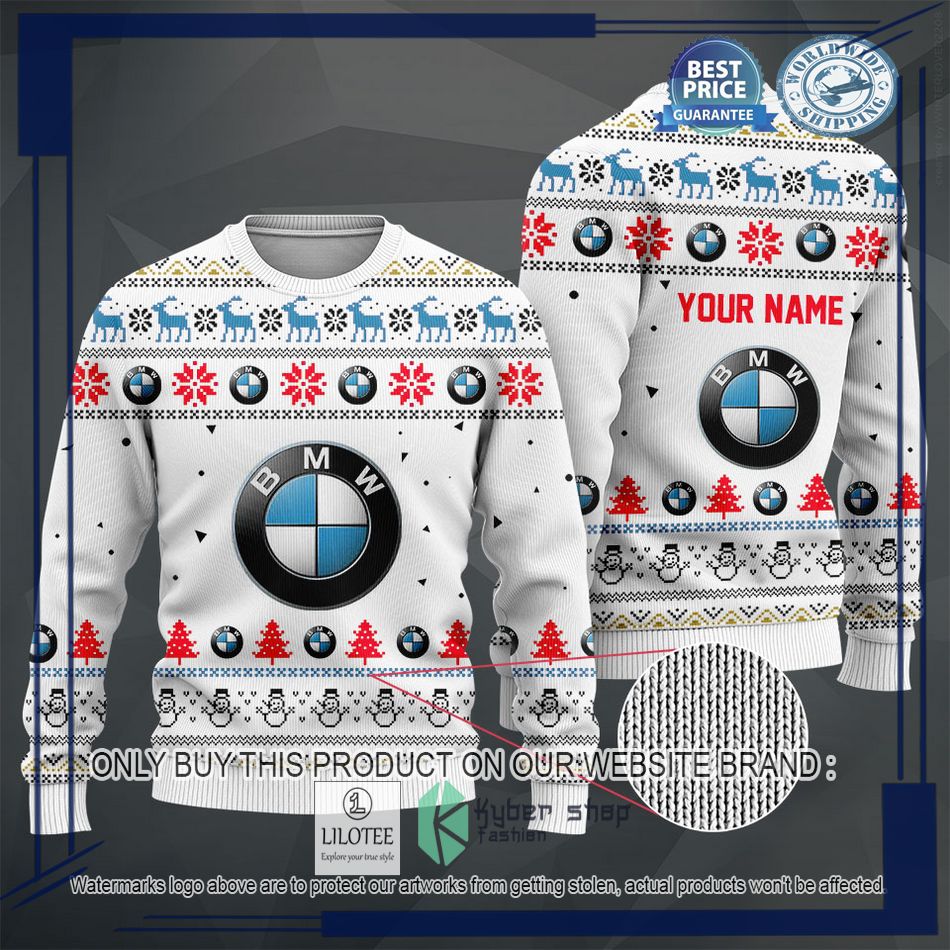 personalized bmw white christmas sweater hoodie sweater 2 32869
