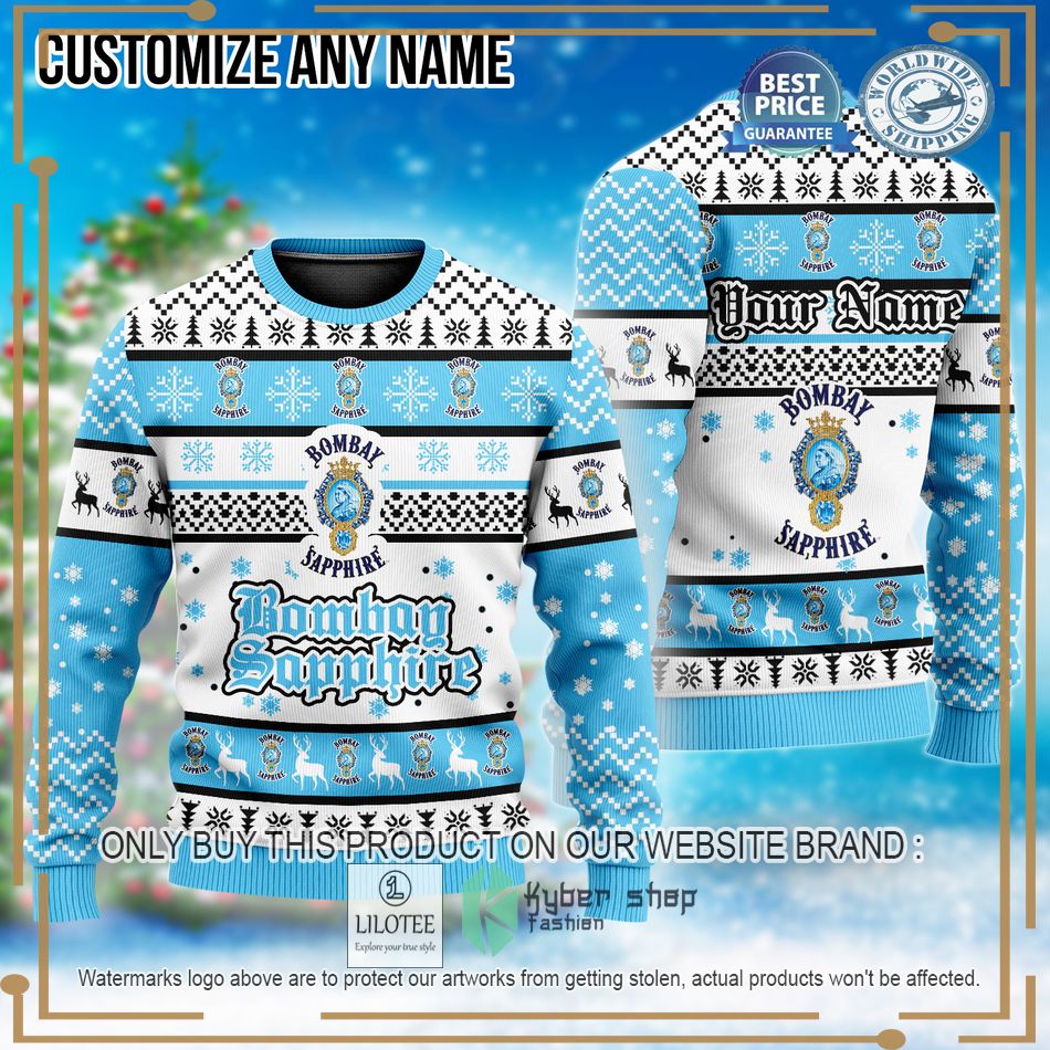 personalized bombay sapphire ugly christmas sweater 1 78123