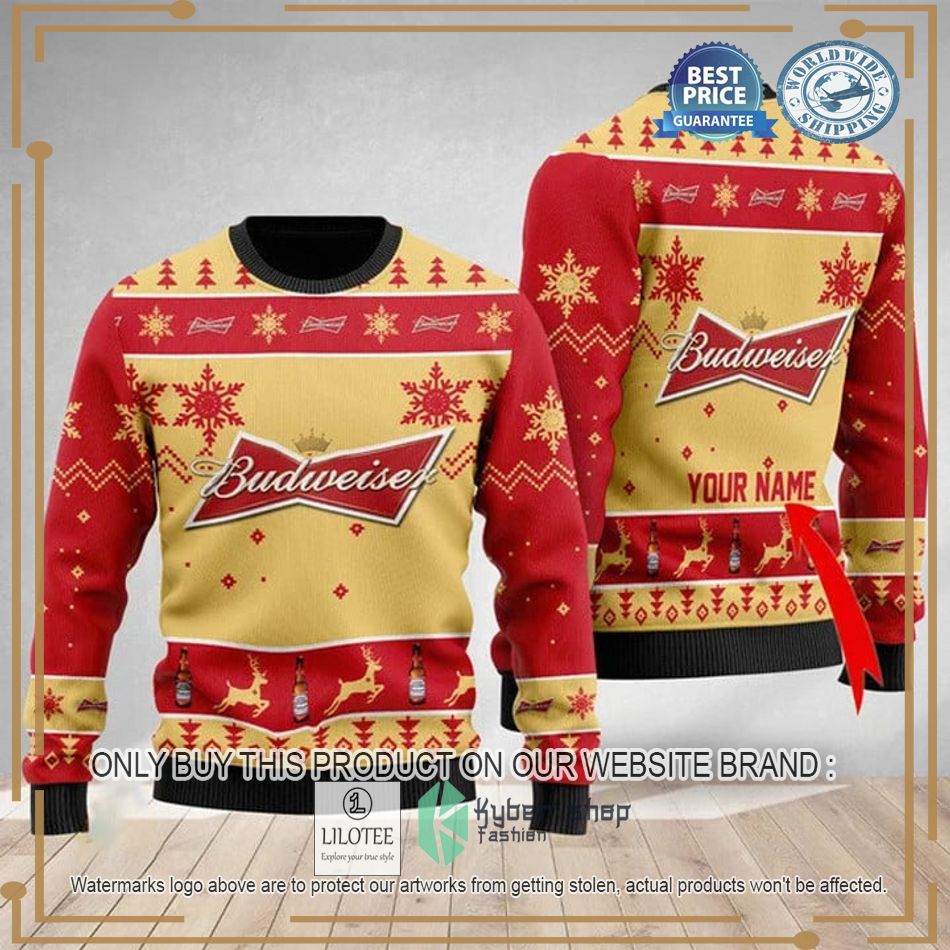 personalized budweiser beer christmas ugly christmas sweater 1 40605