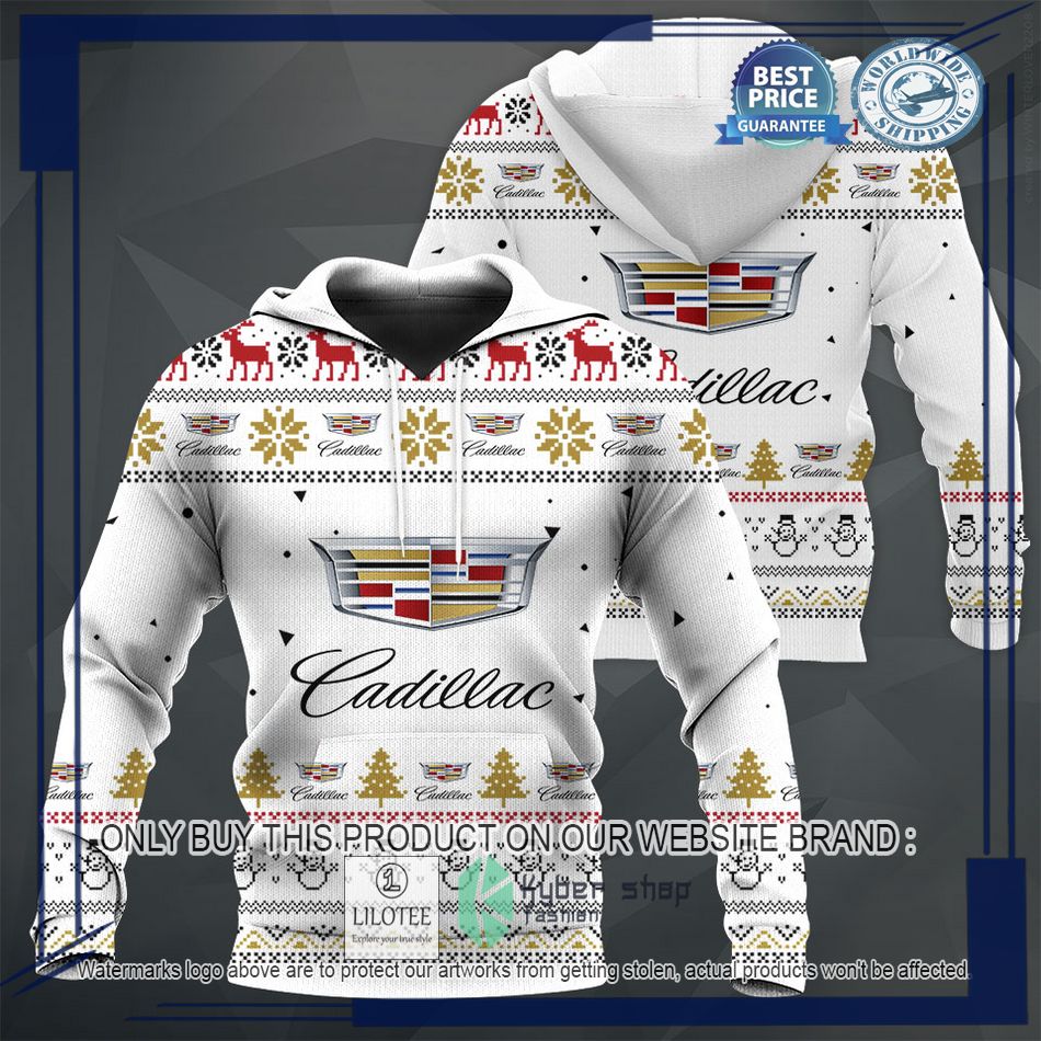 personalized cadillac white christmas sweater hoodie sweater 1 53777