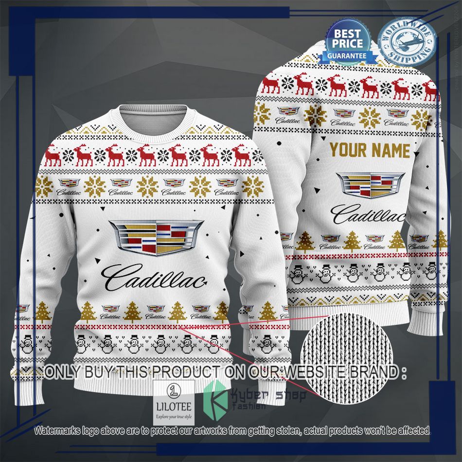 personalized cadillac white christmas sweater hoodie sweater 2 82411