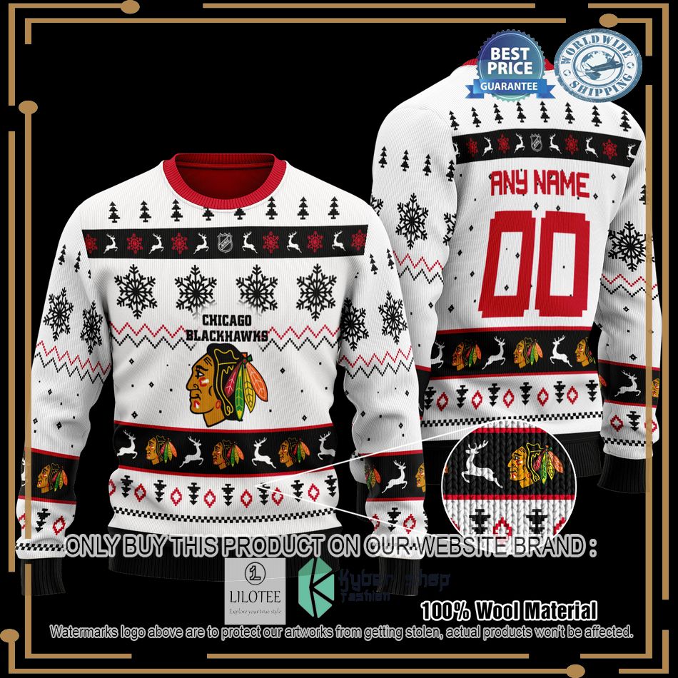 personalized chicago blackhawks white christmas sweater 1 11500