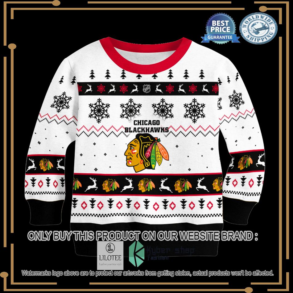 personalized chicago blackhawks white christmas sweater 2 96625