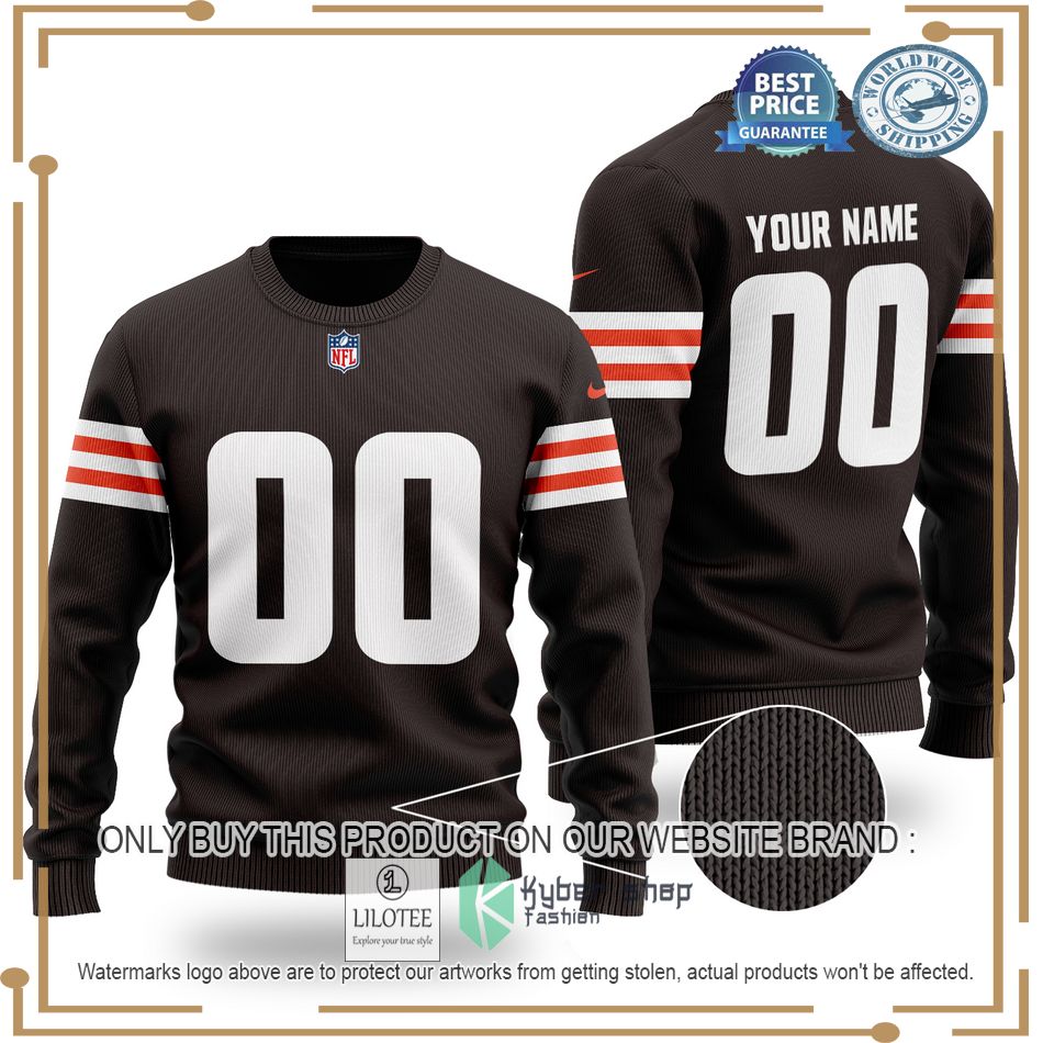 personalized cleveland browns nfl brown wool sweater 1 82403