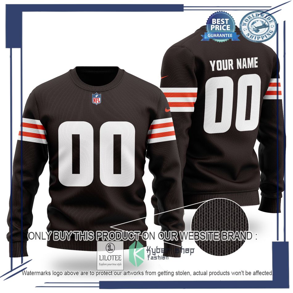 personalized cleveland browns nfl brown wool sweater 1 98721
