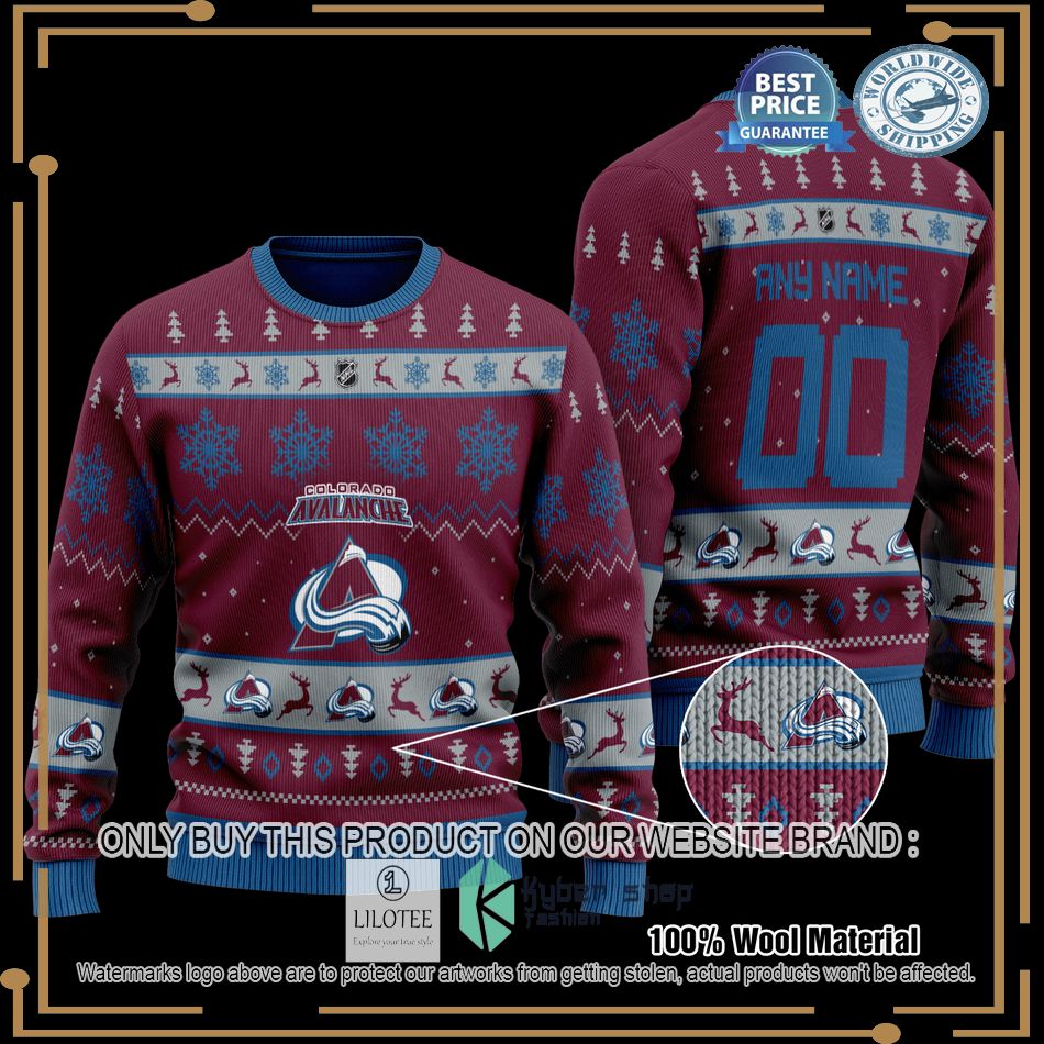 personalized colorado avalanche dark purple christmas sweater 1 86788
