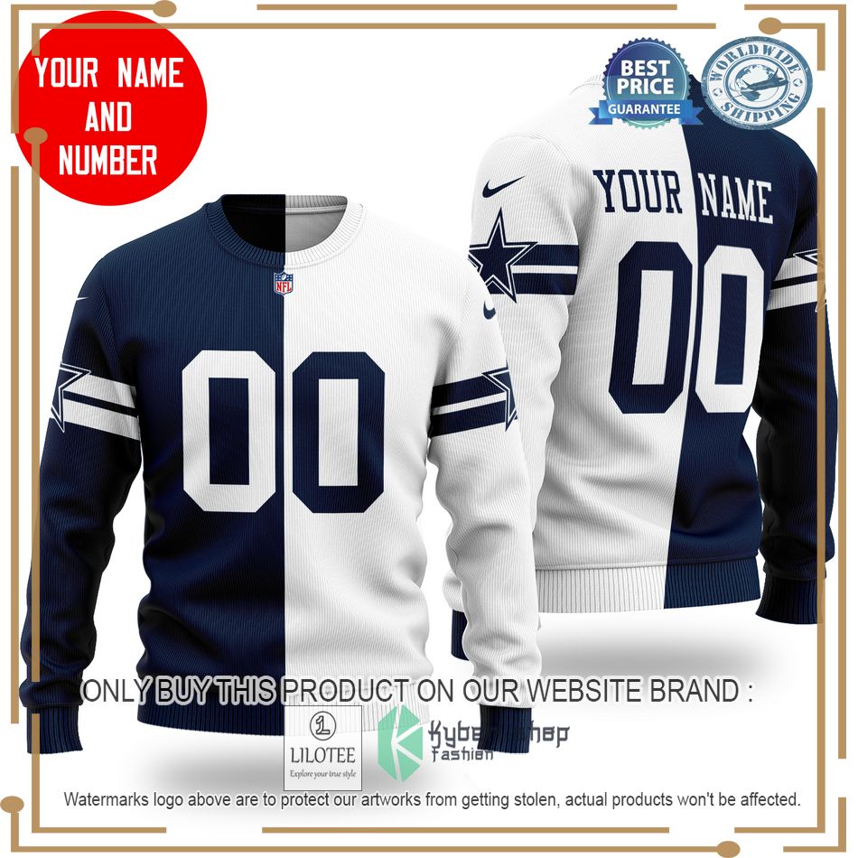 personalized dallas cowboys nfl blue white wool sweater 1 2116