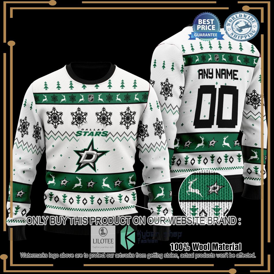 personalized dallas stars white christmas sweater 1 5475