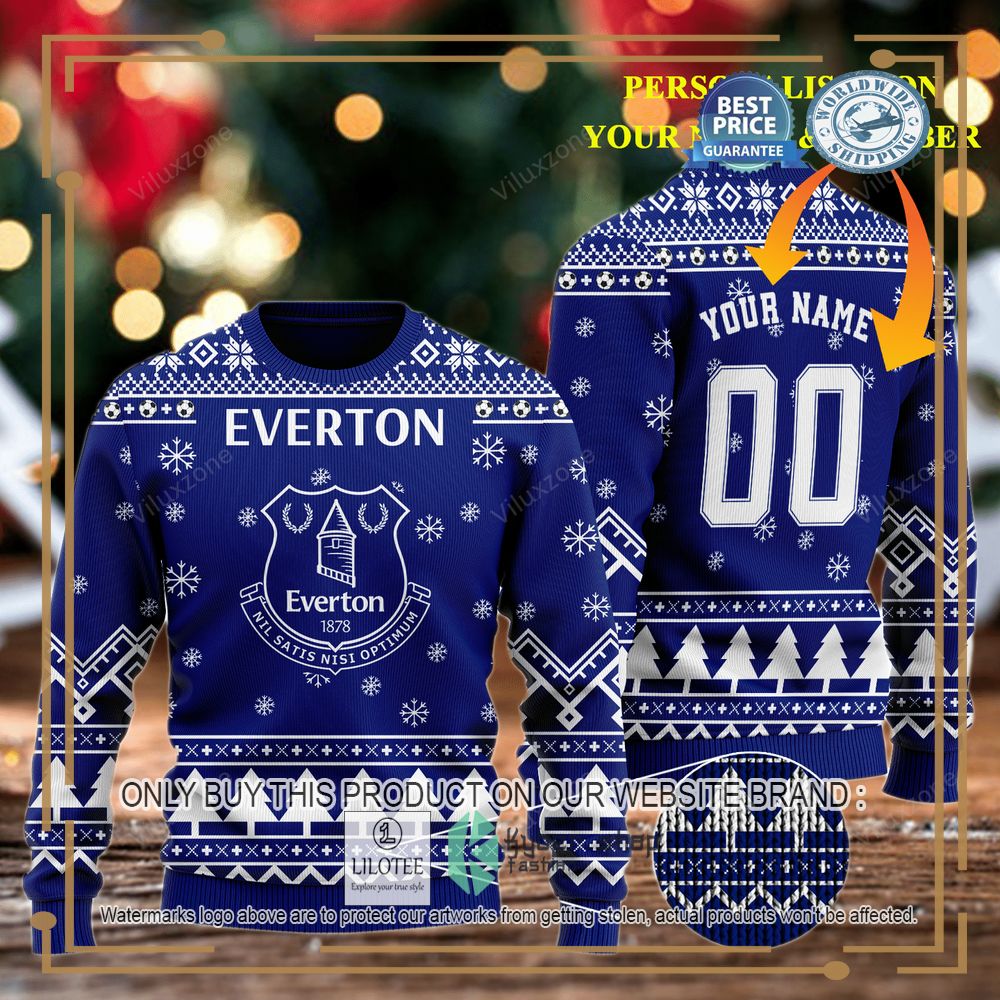 Personalized Everton F.C Blue Ugly Christmas Sweater 3