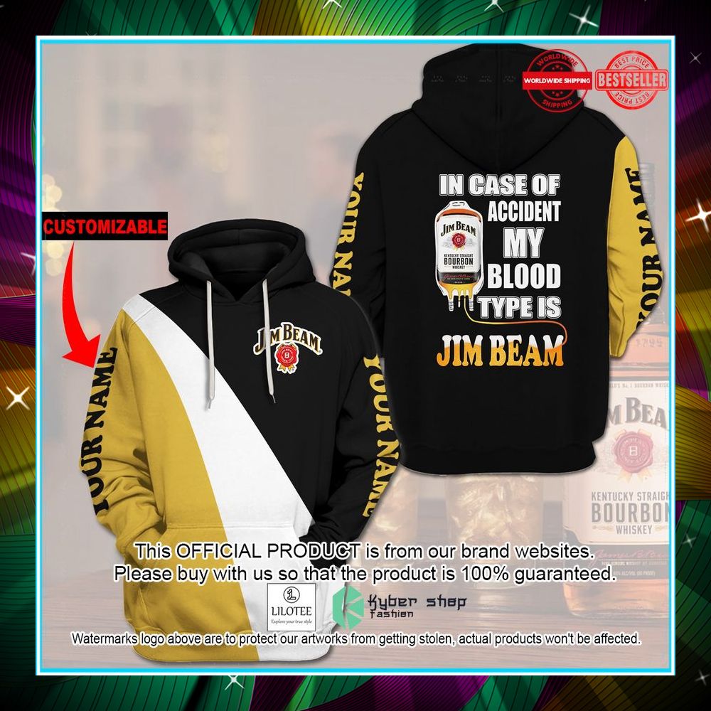 personalized in case of accident my blood type is jim beam hoodie 1 439