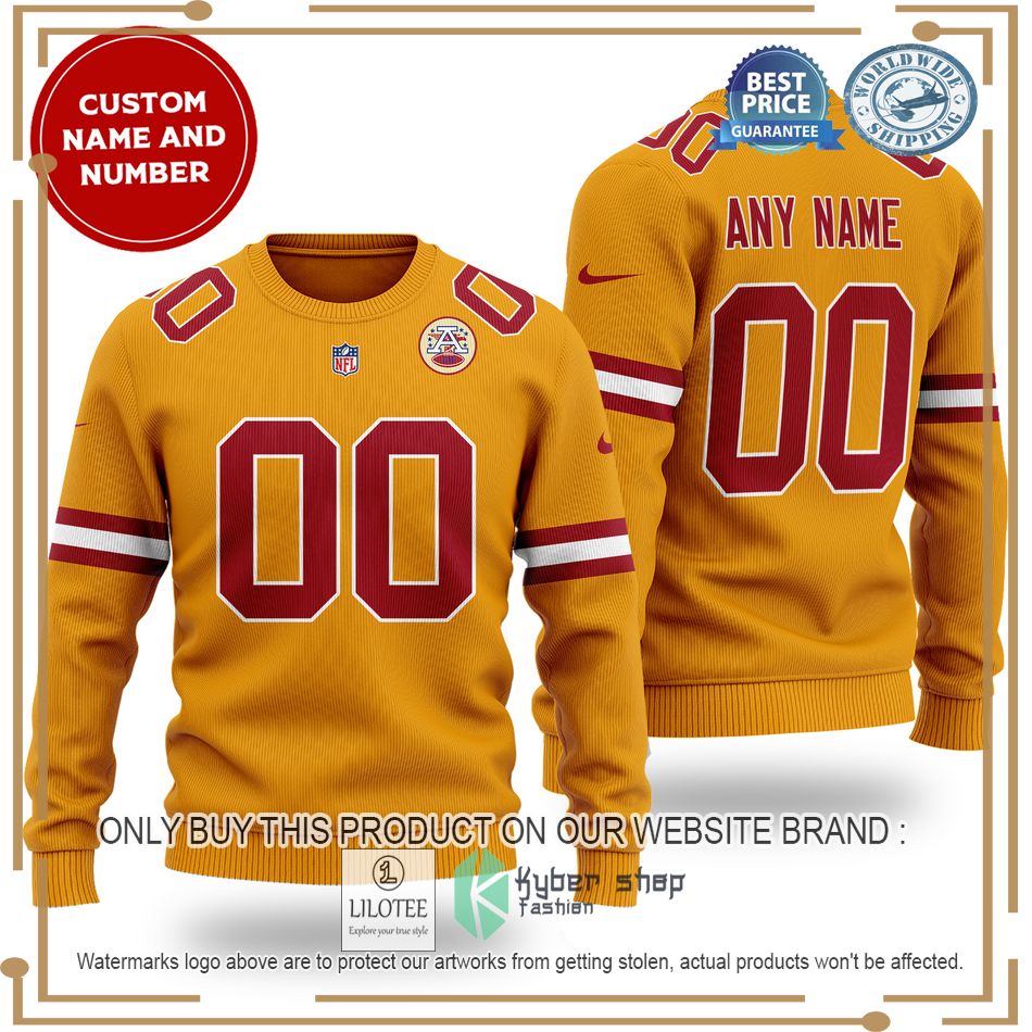 personalized kansas city chiefs nfl yellow wool sweater 1 91697