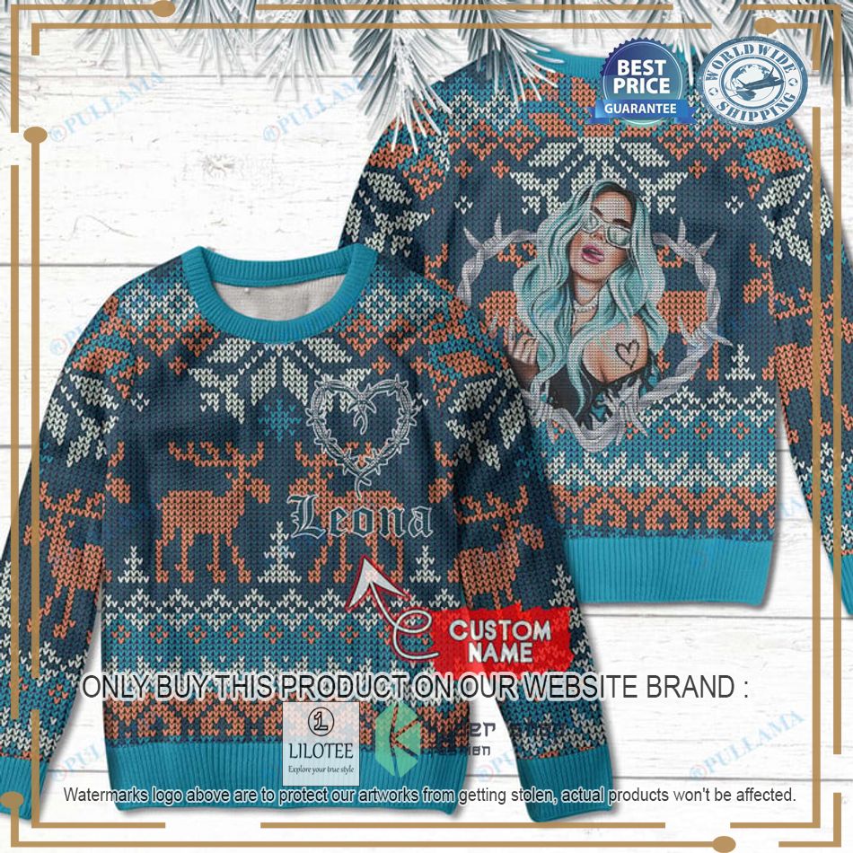 personalized karol g blue ugly christmas sweater 1 30651