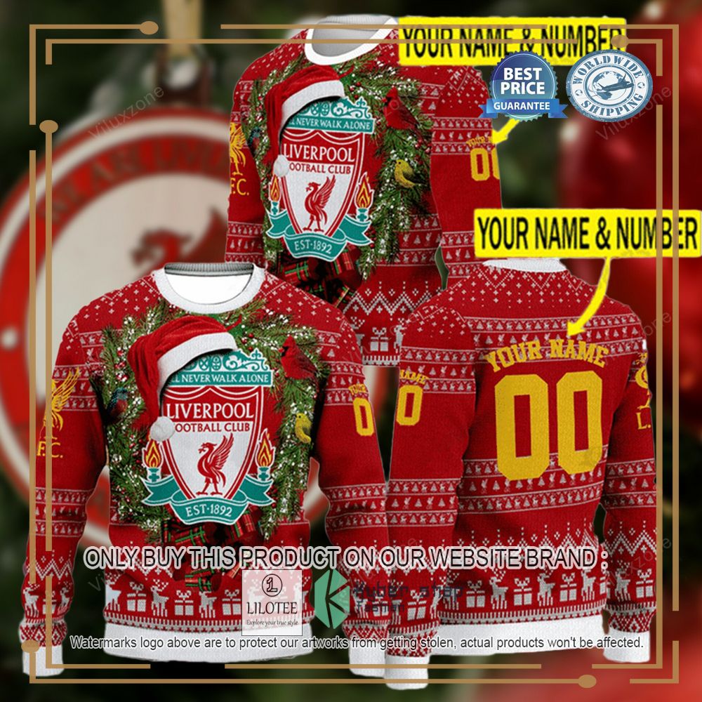 Personalized Liverpool Lfc Red Christmas Hat Ugly Christmas Sweater 2