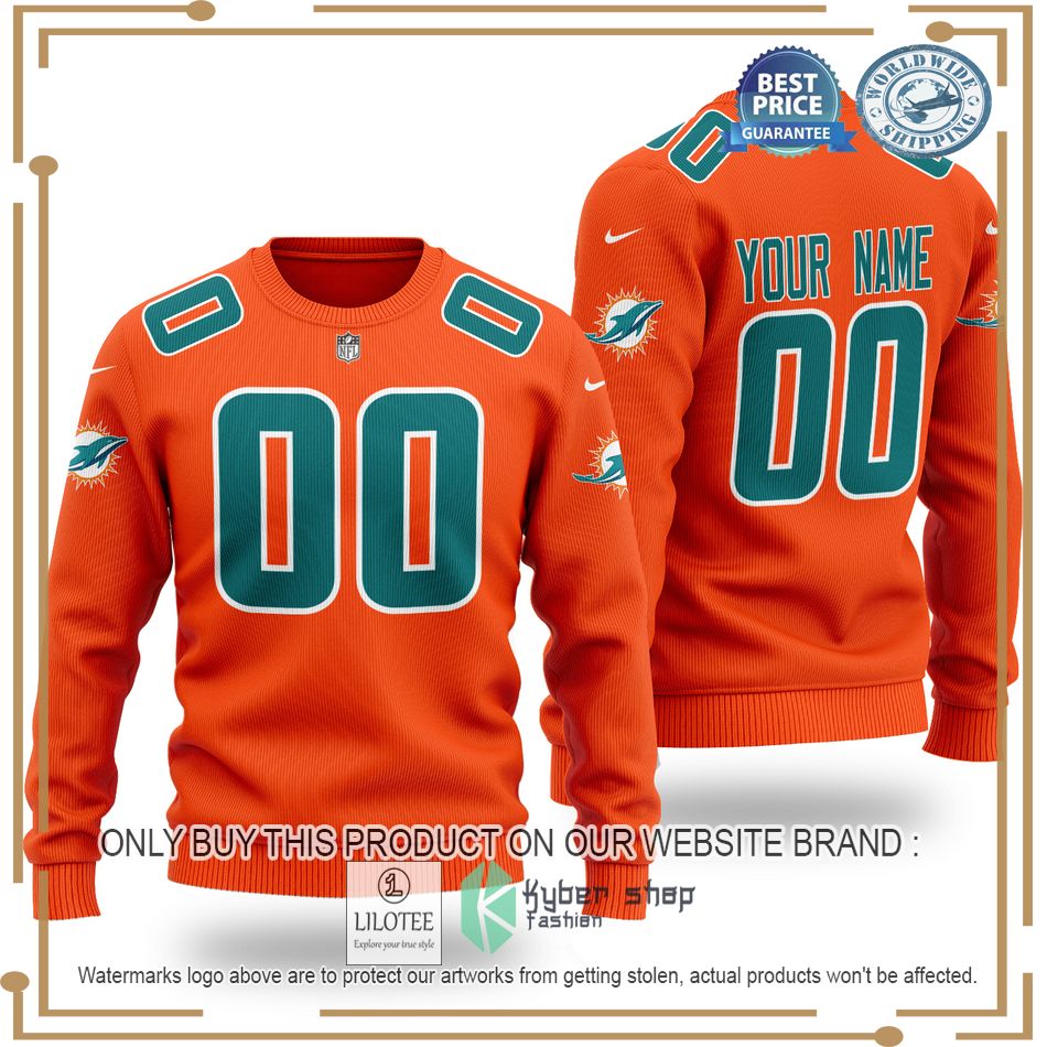 personalized miami dolphins nfl orange wool sweater 1 35261