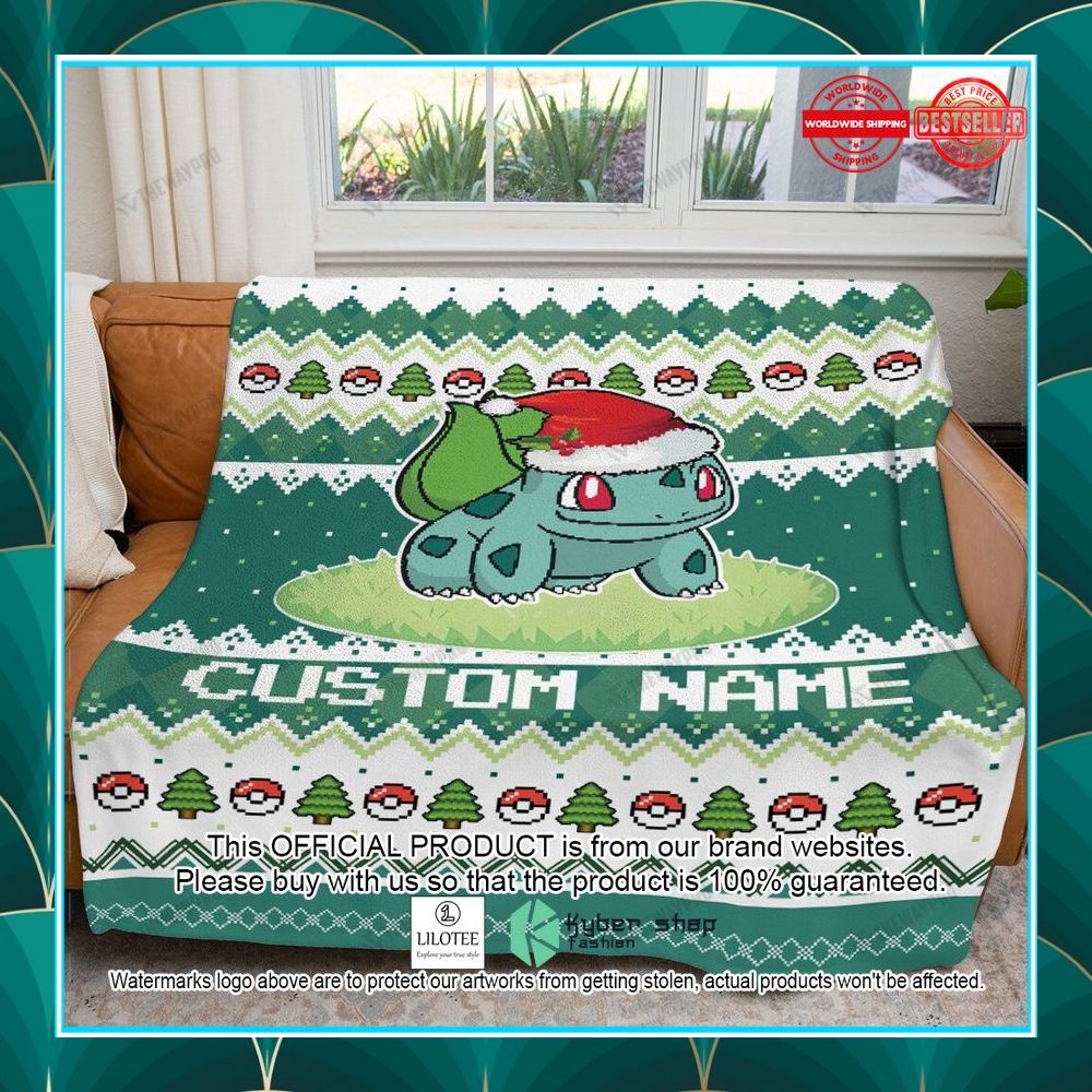 personalized name bulbasaur christmas blanket 1 326