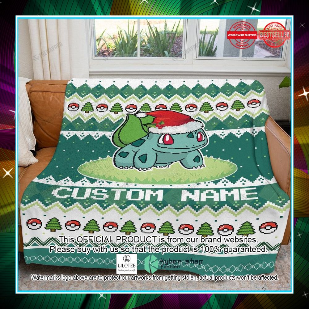 personalized name bulbasaur christmas blanket 1 488