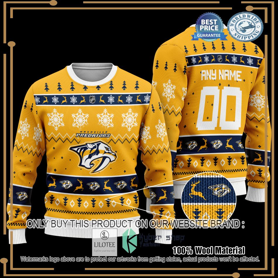 personalized nashville predators yellow christmas sweater 1 45379