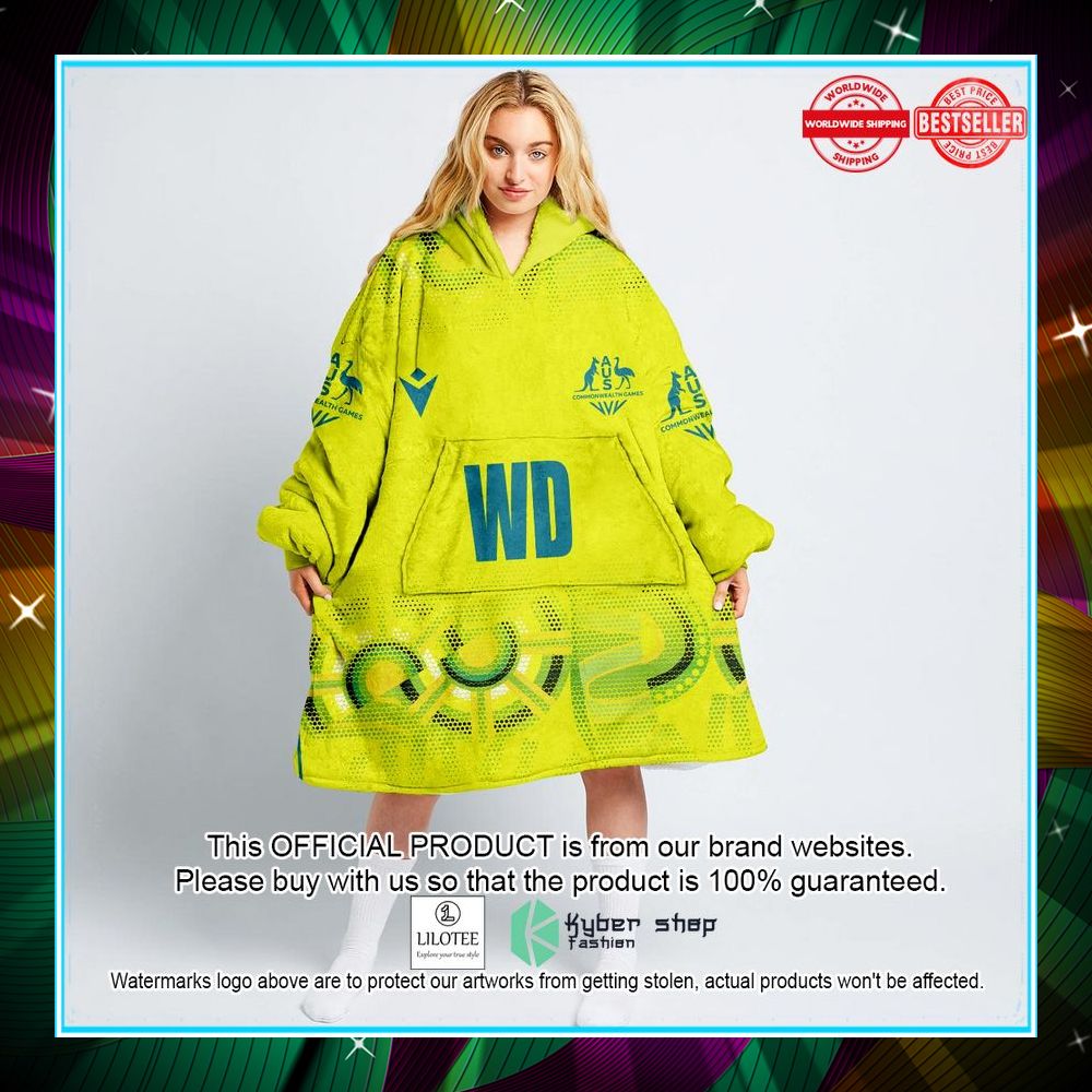 personalized netball australia diamonds yellow oodie blanket hoodie 1 565