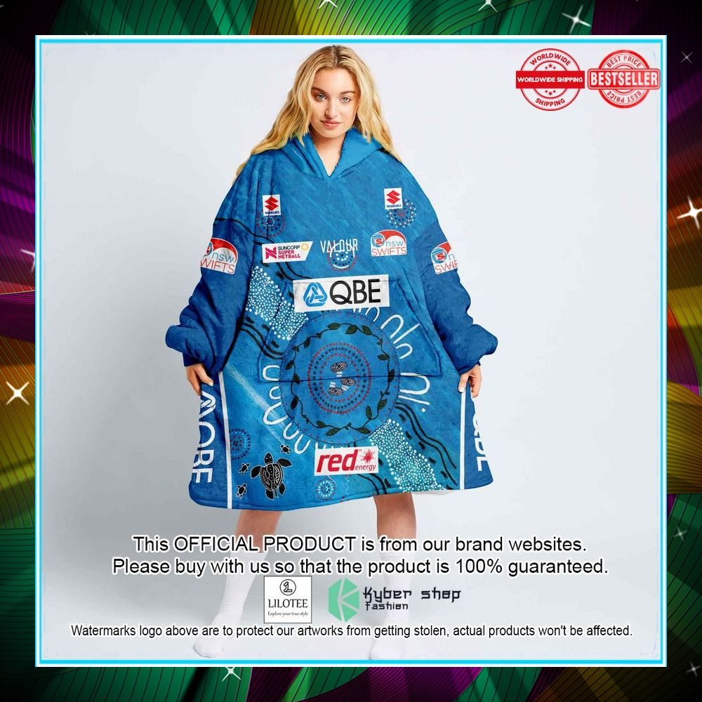personalized netball new south wales swifts indigenous oodie blanket hoodie 1 564