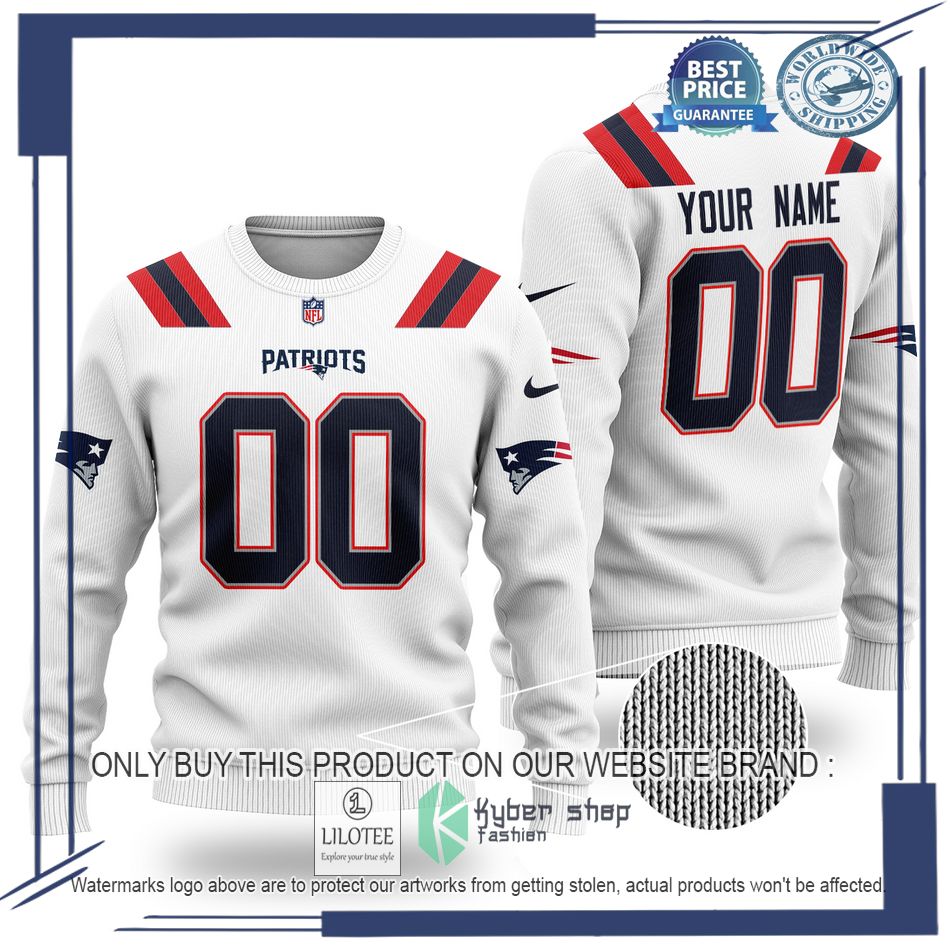 personalized new england patriots nfl white wool sweater 1 30805