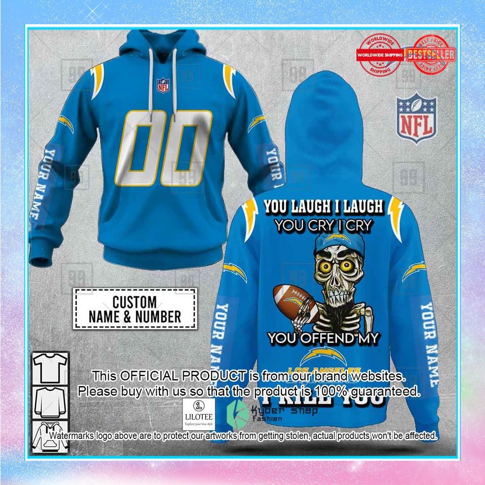 personalized nfl los angeles chargers you laugh i laugh achmed shirt hoodie 1 456