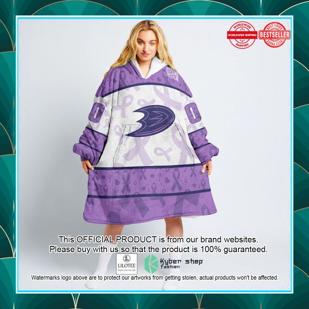 personalized nhl anaheim ducks special lavender fight cancer oodie blanket hoodie 1 390