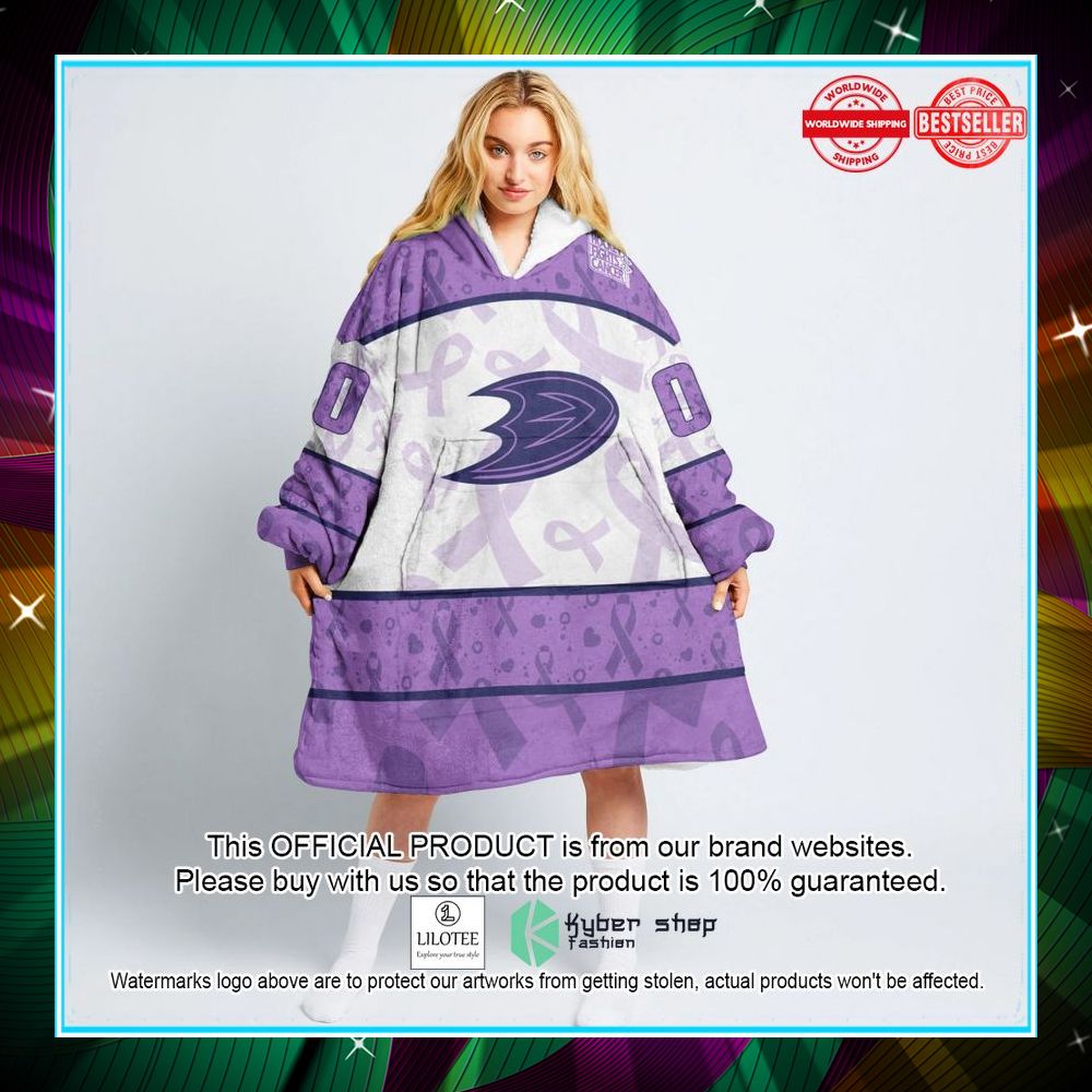 personalized nhl anaheim ducks special lavender fight cancer oodie blanket hoodie 1 47