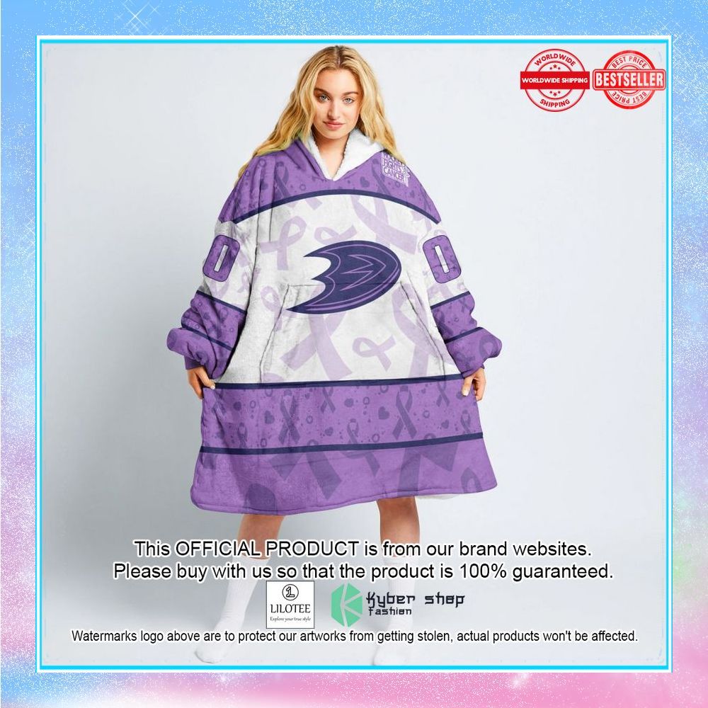 personalized nhl anaheim ducks special lavender fight cancer oodie blanket hoodie 1 622