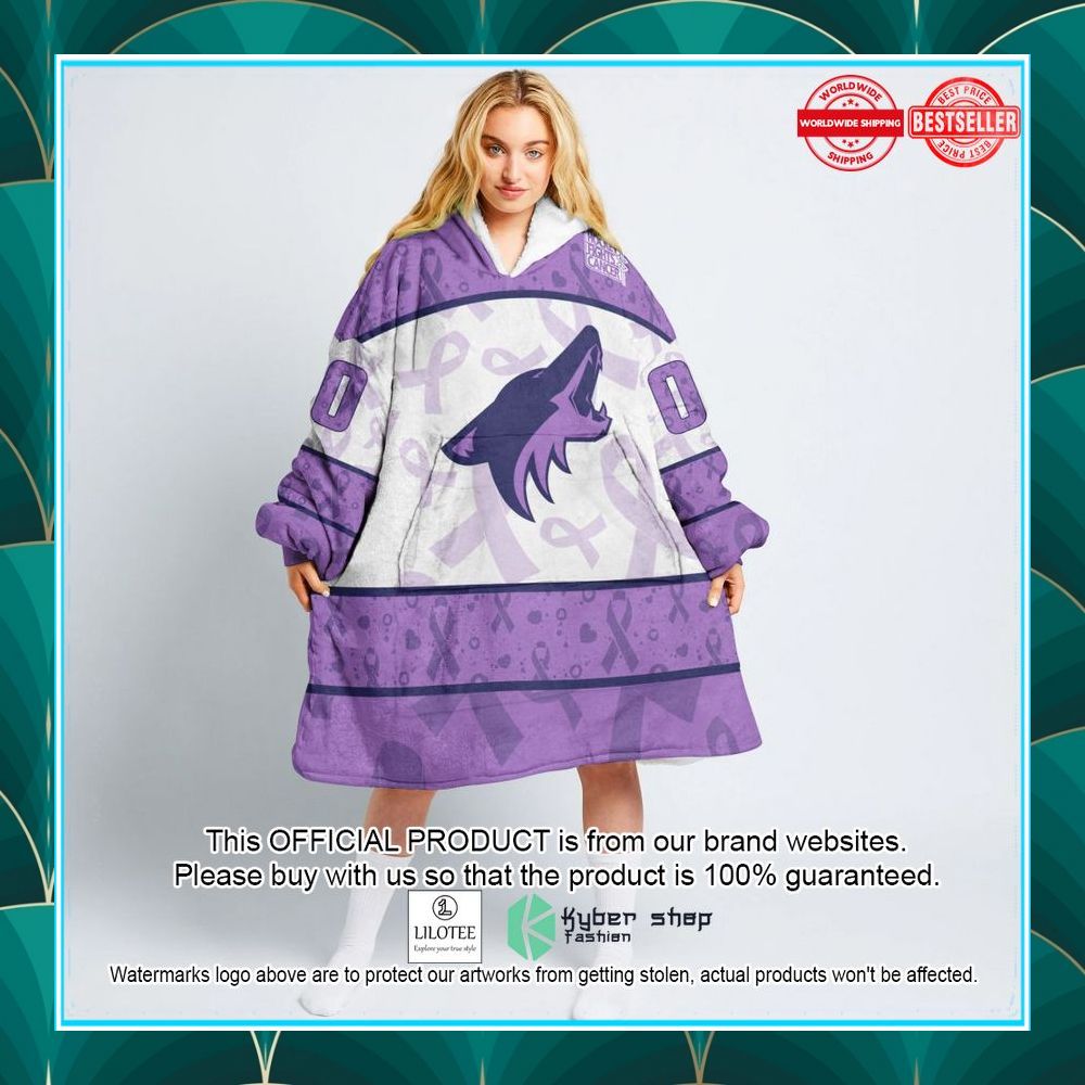 personalized nhl arizona coyotes special lavender fight cancer oodie blanket hoodie 1 66