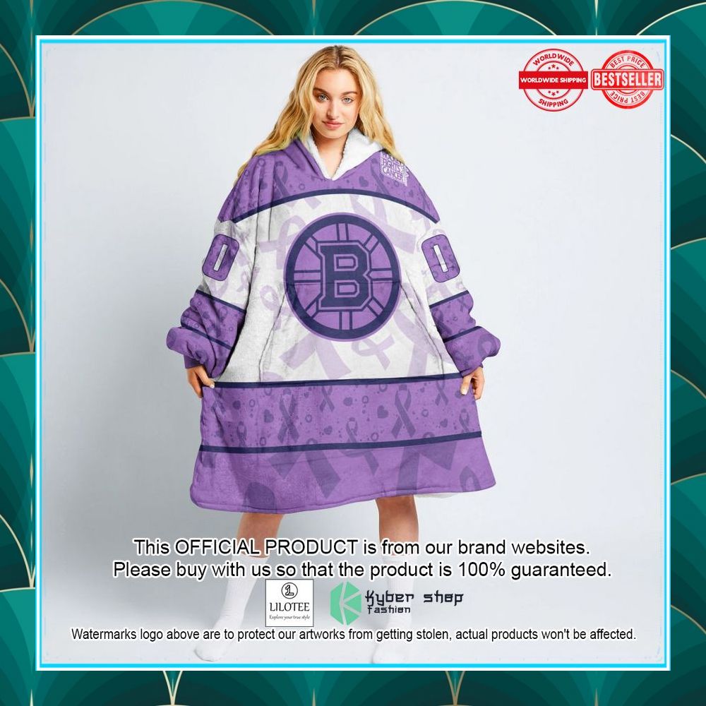 personalized nhl boston bruins special lavender fight cancer oodie blanket hoodie 1 955