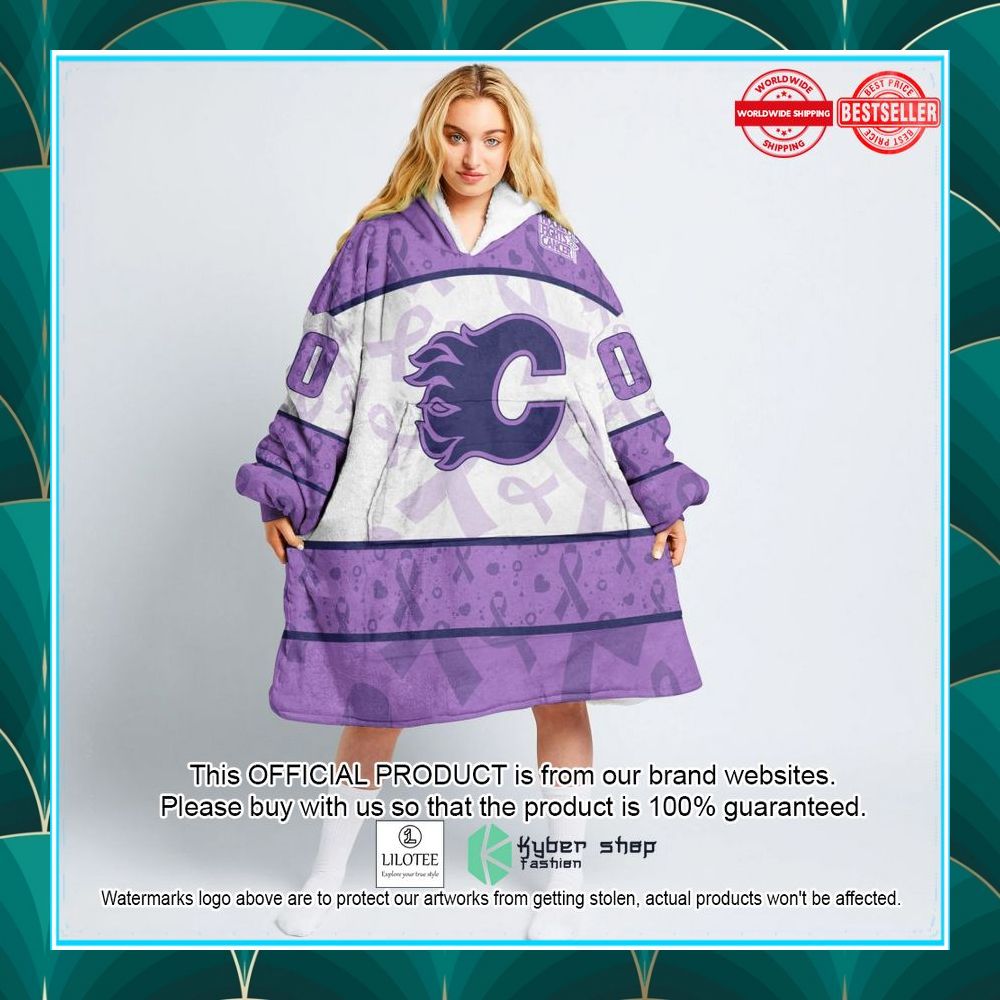 personalized nhl calgary flames special lavender fight cancer oodie blanket hoodie 1 893