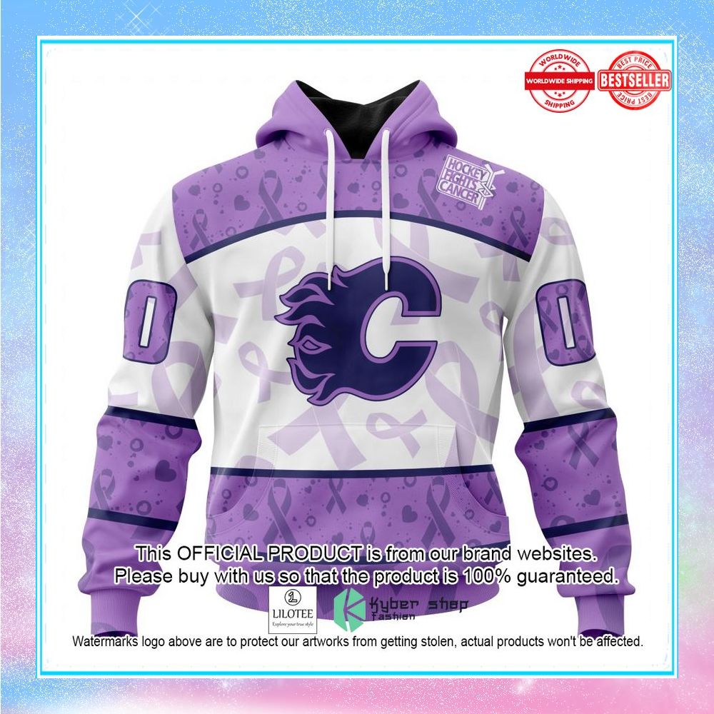 personalized nhl calgary flames special lavender fight cancer shirt hoodie 1 477