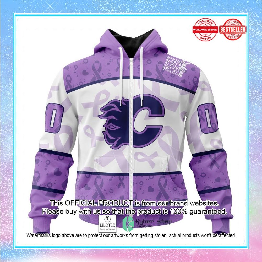 personalized nhl calgary flames special lavender fight cancer shirt hoodie 2 258