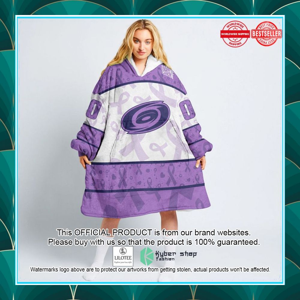 personalized nhl carolina hurricanes special lavender fight cancer oodie blanket hoodie 1 50