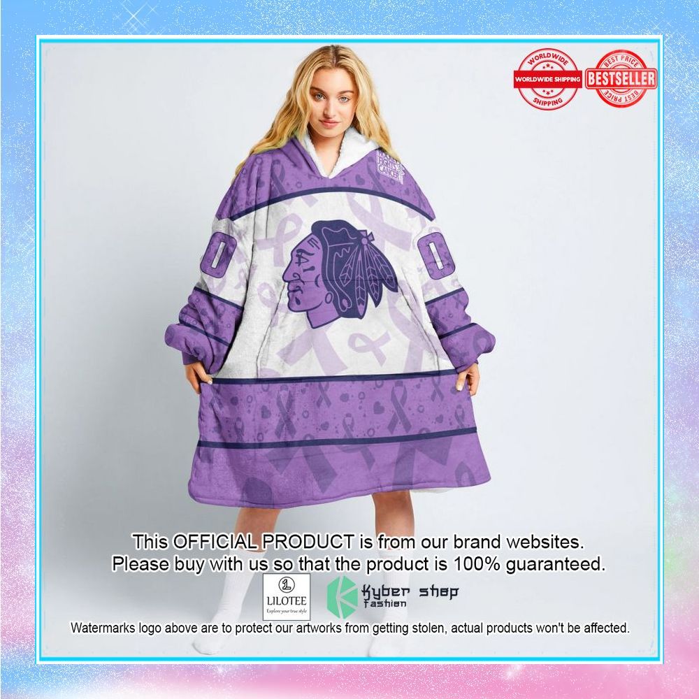 personalized nhl chicago blackhawks special lavender fight cancer oodie blanket hoodie 1 553
