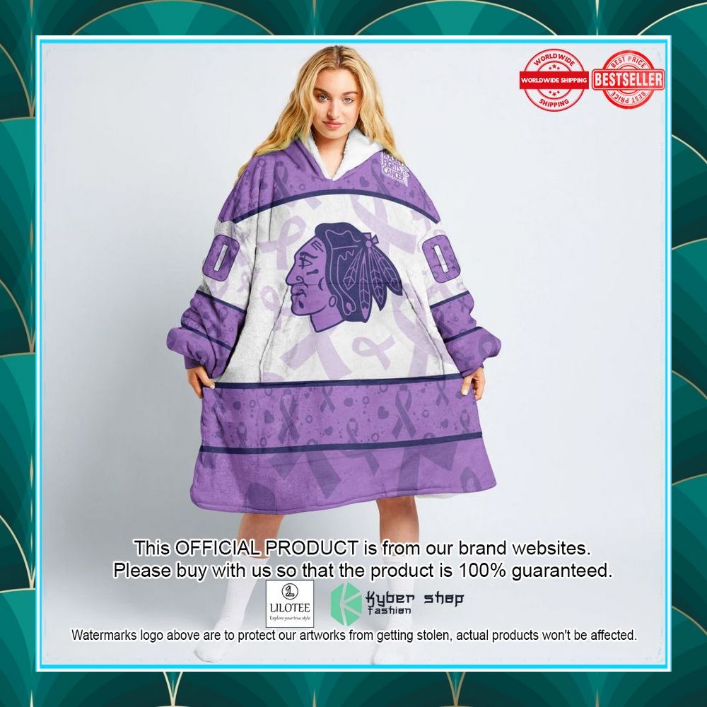 personalized nhl chicago blackhawks special lavender fight cancer oodie blanket hoodie 1 821