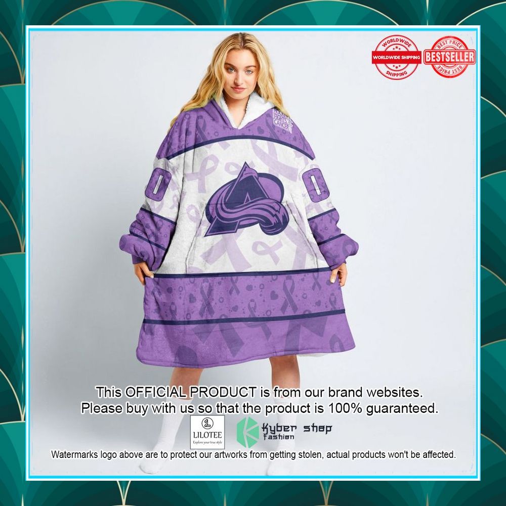 personalized nhl colorado avalanche special lavender fight cancer oodie blanket hoodie 1 933
