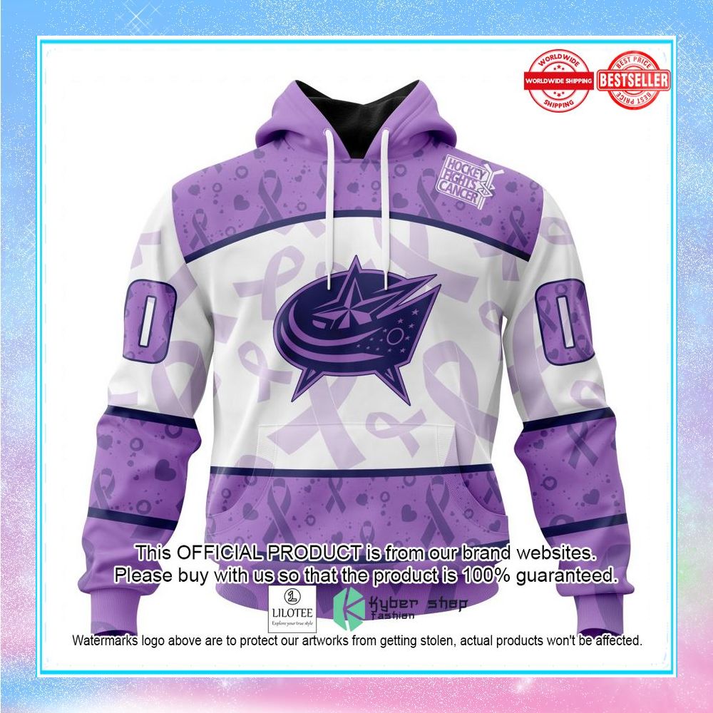 personalized nhl columbus blue jackets special lavender fight cancer shirt hoodie 1 452