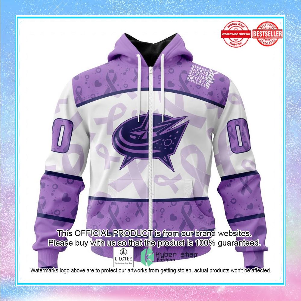personalized nhl columbus blue jackets special lavender fight cancer shirt hoodie 2 225