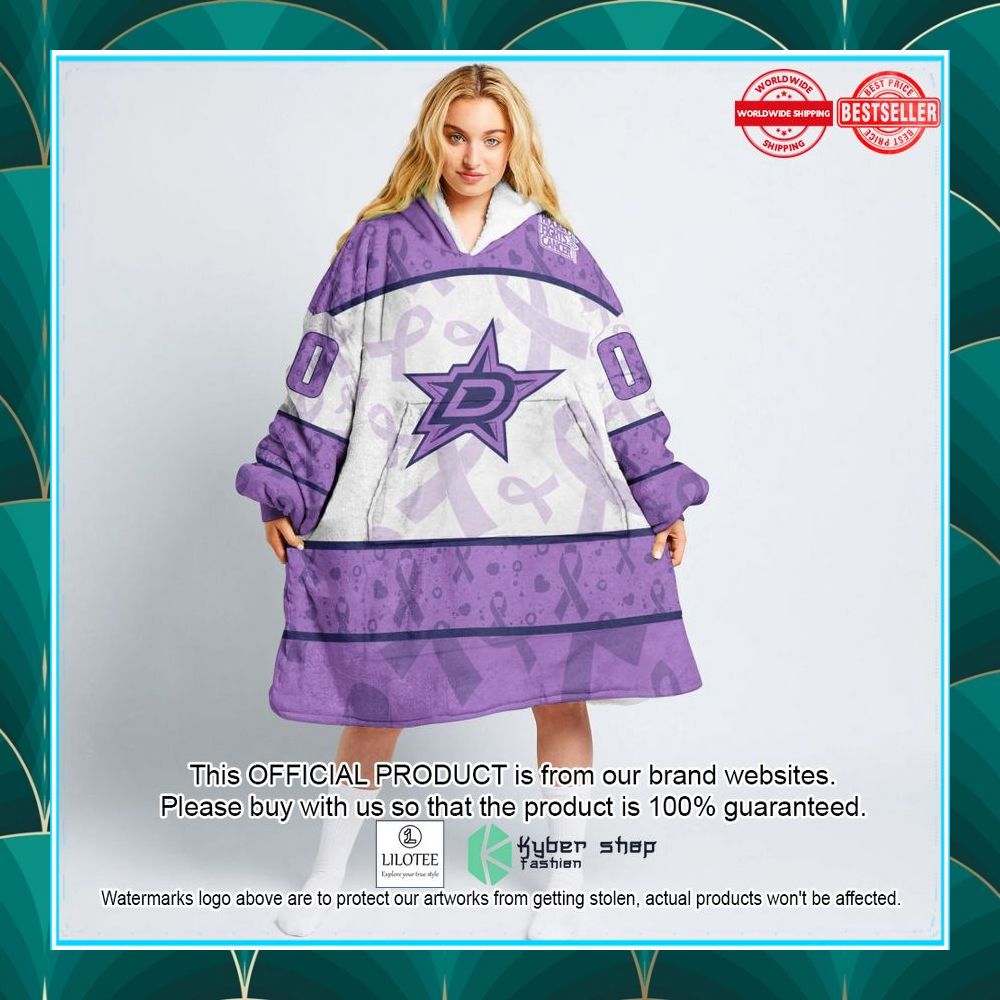 personalized nhl dallas stars special lavender fight cancer oodie blanket hoodie 1 756