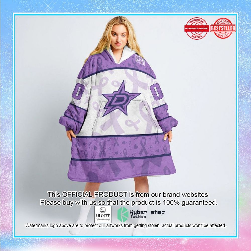personalized nhl dallas stars special lavender fight cancer oodie blanket hoodie 1 876