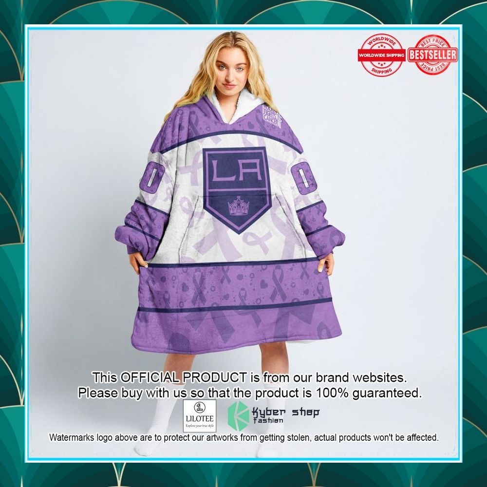personalized nhl los angeles kings special lavender fight cancer oodie blanket hoodie 1 234