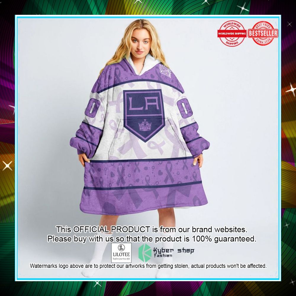 personalized nhl los angeles kings special lavender fight cancer oodie blanket hoodie 1 274