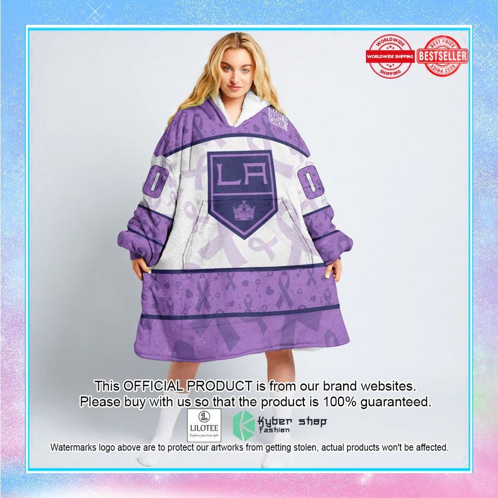 personalized nhl los angeles kings special lavender fight cancer oodie blanket hoodie 1 586