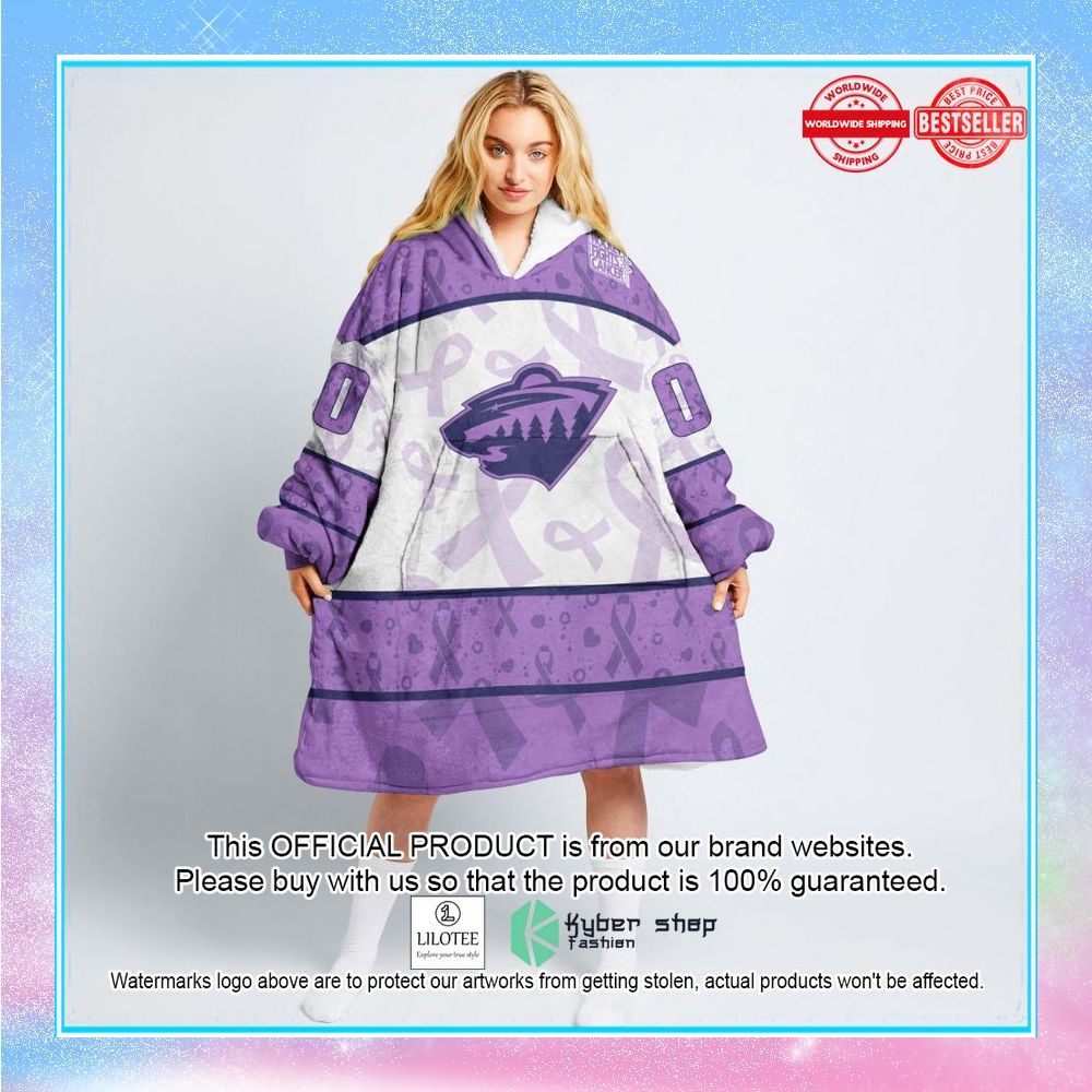 personalized nhl minnesota wild special lavender fight cancer oodie blanket hoodie 1 867